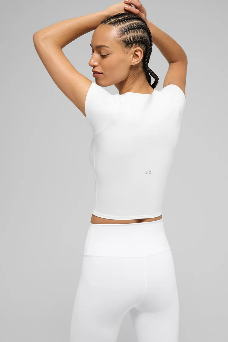 ALO Softsculpt Precision Short Sleeve Top "White"