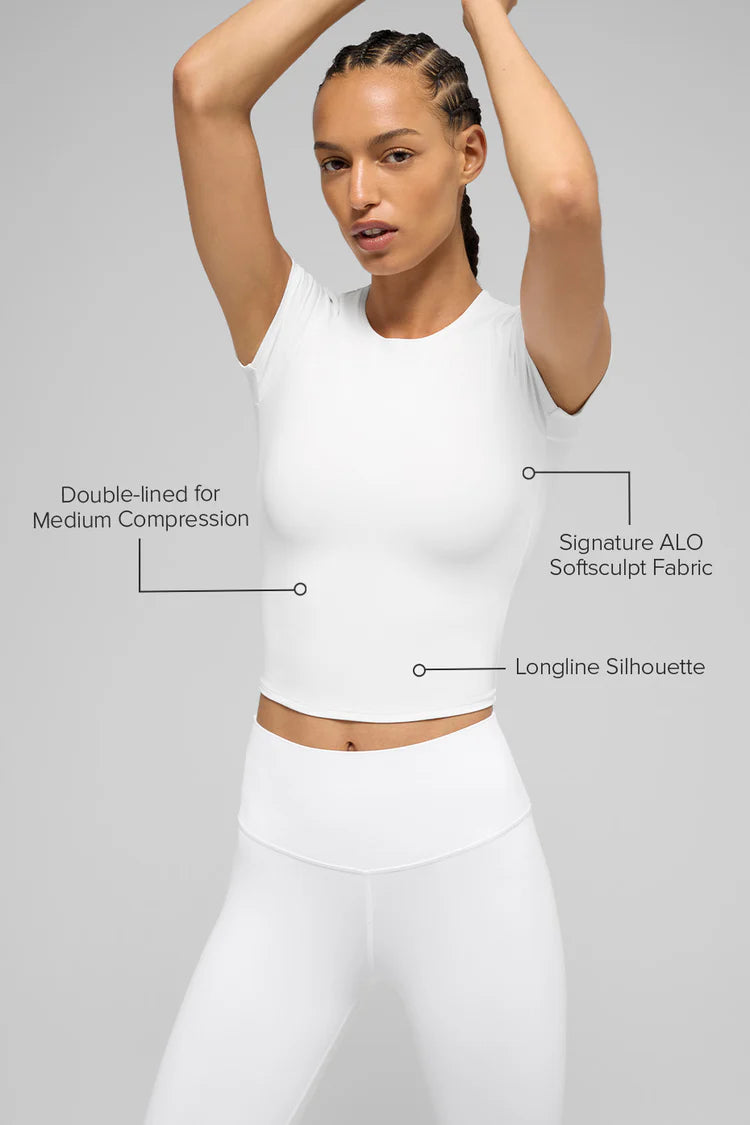 ALO Softsculpt Precision Short Sleeve Top "White"